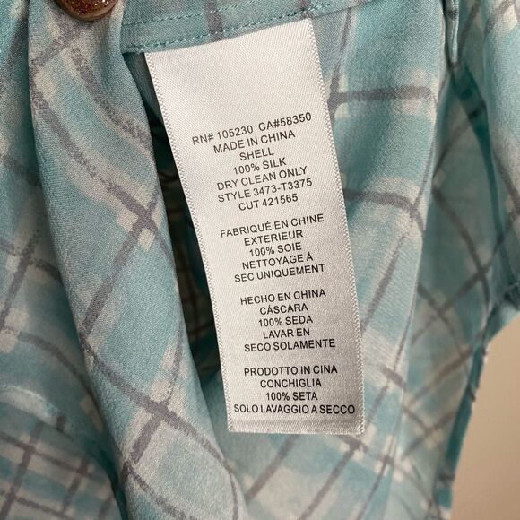 Joie Blue Plaid Silk Button Down Top - Picture 5 of 6